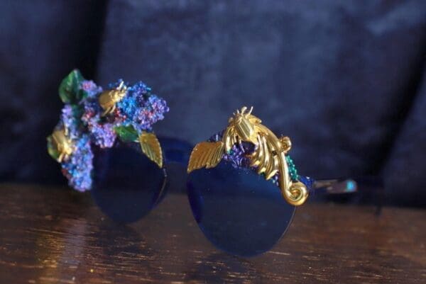 SOLD! 9831 Blue Lilac Bugs Embellished Sunglasses - Image 7