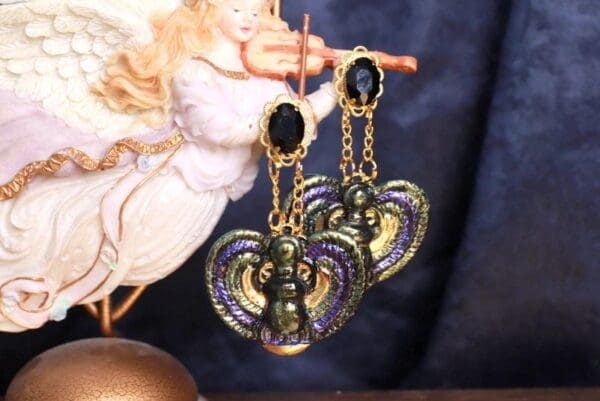 SOLD! 9832 Egyptian Iridescent Scarab Studs Earrings - Image 2