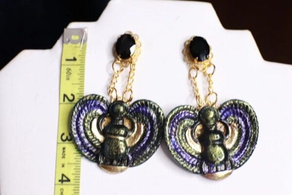 SOLD! 9832 Egyptian Iridescent Scarab Studs Earrings - Image 3