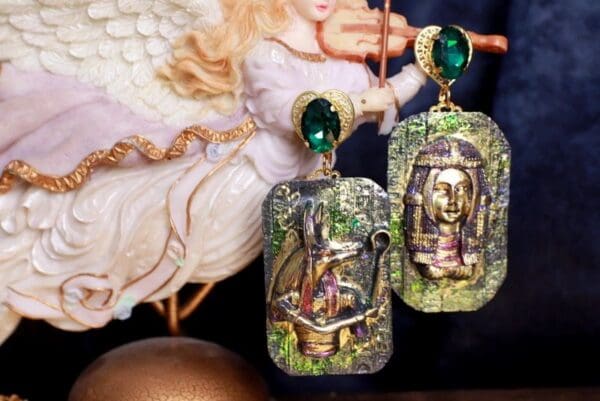 SOLD! 9833 Egyptian Iridescent Irregular Studs Earrings - Image 6