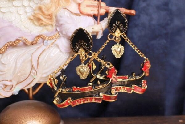 SOLD! 9836 Venetian Gondola Runway Hand Painted Earrings