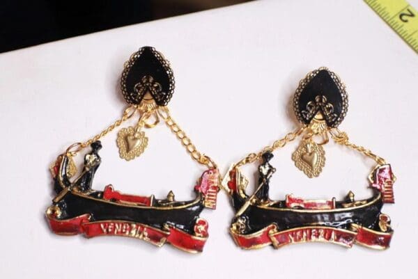 SOLD! 9836 Venetian Gondola Runway Hand Painted Earrings - Image 2
