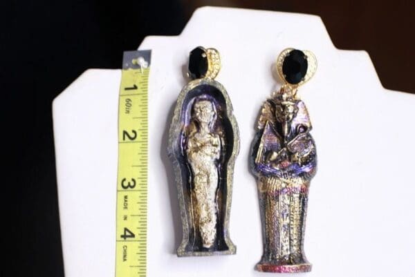SOLD! 9838 Egyptian Iridescent Irregular Mummy Studs Earrings - Image 4
