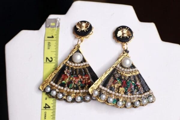 SOLD! 9840 Flamenco Spanish Large Vintage Style Fan Hand Painted Earrings - Image 6