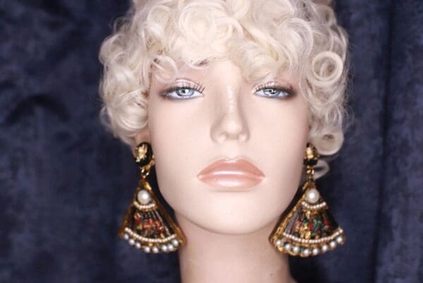 SOLD! 9840 Flamenco Spanish Large Vintage Style Fan Hand Painted Earrings - Image 5