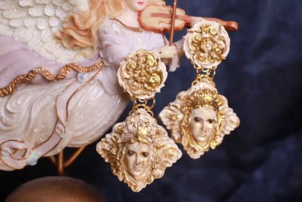 SOLD! 9841 Greek Goddess Large Vintage Style Earrings