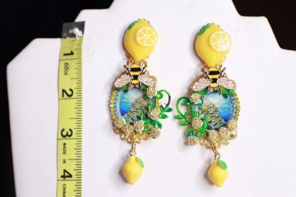 SOLD! 9842 Italian Taormina Cameo Bee Lemon Earrings - Image 5