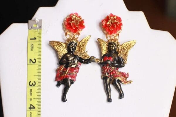 SOLD! 9855 Baroque Black Cherubs Hand Painted Earrings - Image 5