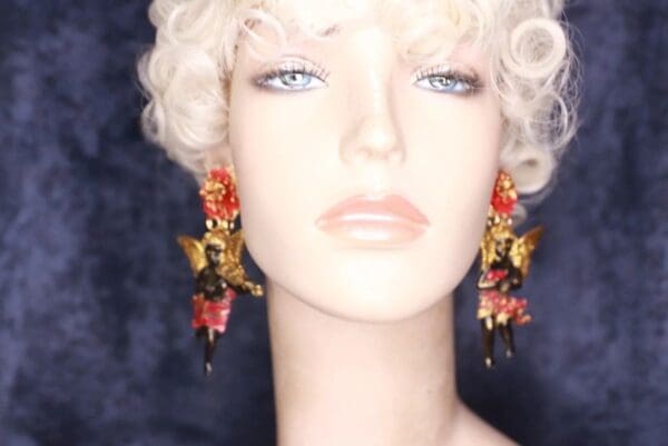 SOLD! 9855 Baroque Black Cherubs Hand Painted Earrings - Image 2