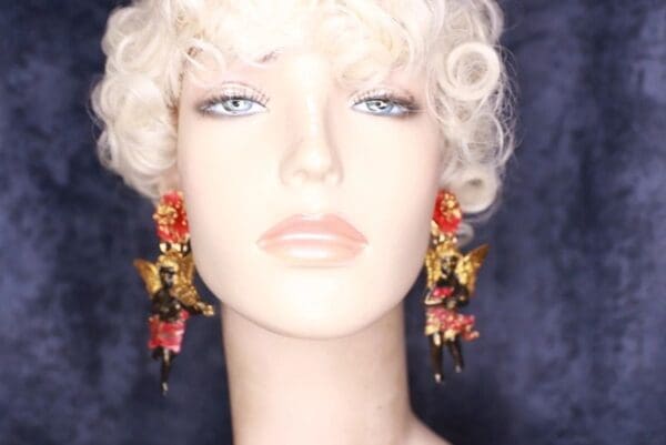 SOLD! 9855 Baroque Black Cherubs Hand Painted Earrings - Image 3