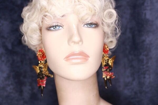 SOLD! 9855 Baroque Black Cherubs Hand Painted Earrings - Image 4