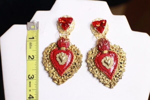 SOLD! 9859Baroque Sacred Heart Massive Earrings - Image 4