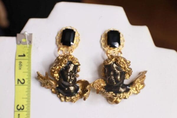 SOLD! 9861 Baroque Chubby Black Cherubs Earrings - Image 5