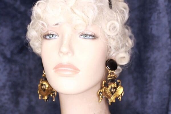 SOLD! 9862 Baroque Chubby Black Chandelier Cherubs Earrings - Image 5