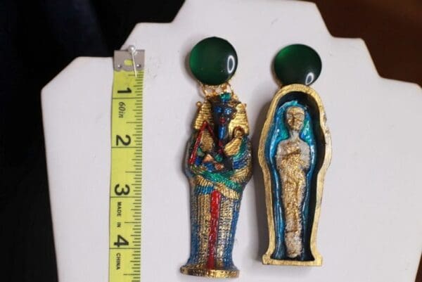 SOLD! 9862 Egyptian Revival Mummy Irregular Earrings - Image 5