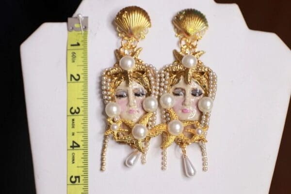 SOLD! 9863 Art Jewelry Mermaid Pearl Massive Earrings - Image 5