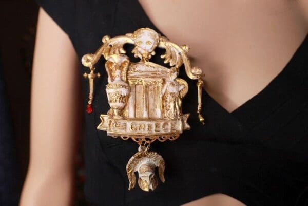 SOLD! 9865 Greek Statues Massive Huge Brooch - Image 5