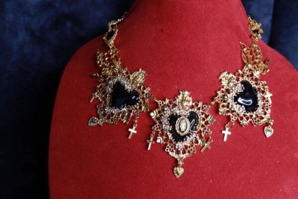 SOLD! 9873 Baroque Sacred Heart Black Statement Necklace - Image 2