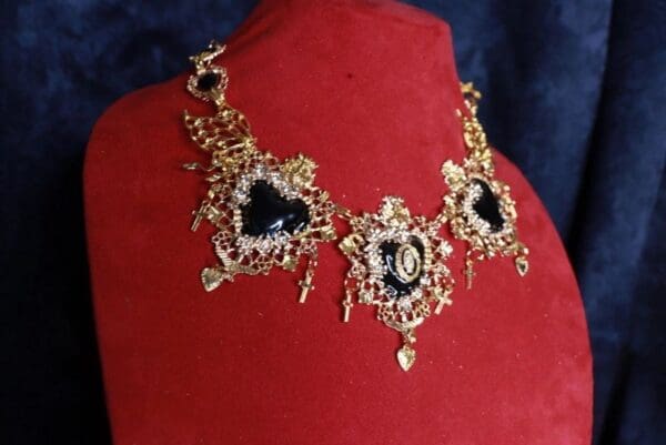 SOLD! 9873 Baroque Sacred Heart Black Statement Necklace - Image 4