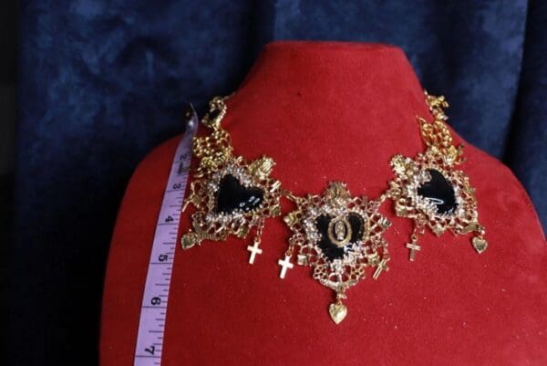 SOLD! 9873 Baroque Sacred Heart Black Statement Necklace - Image 6