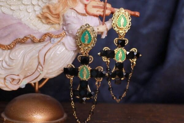 SOLD! 9874 Baroque Cross Virgin Mary Earrings Studs