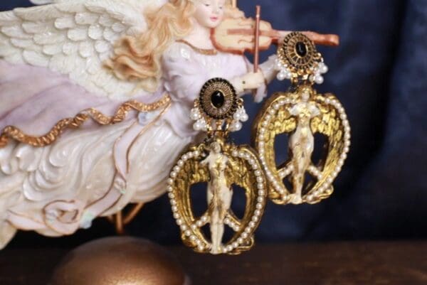 SOLD! 9877 Greek Goddess Winged Vintage Style Studs Earrings
