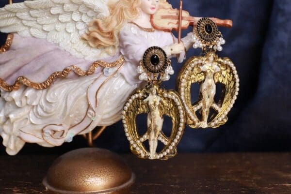 SOLD! 9877 Greek Goddess Winged Vintage Style Studs Earrings - Image 2