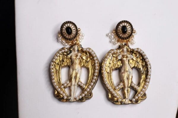 SOLD! 9877 Greek Goddess Winged Vintage Style Studs Earrings - Image 3