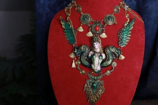 SOLD! 9883 Art Jewelry Greek Goddess Winged Large Necklace - Image 4