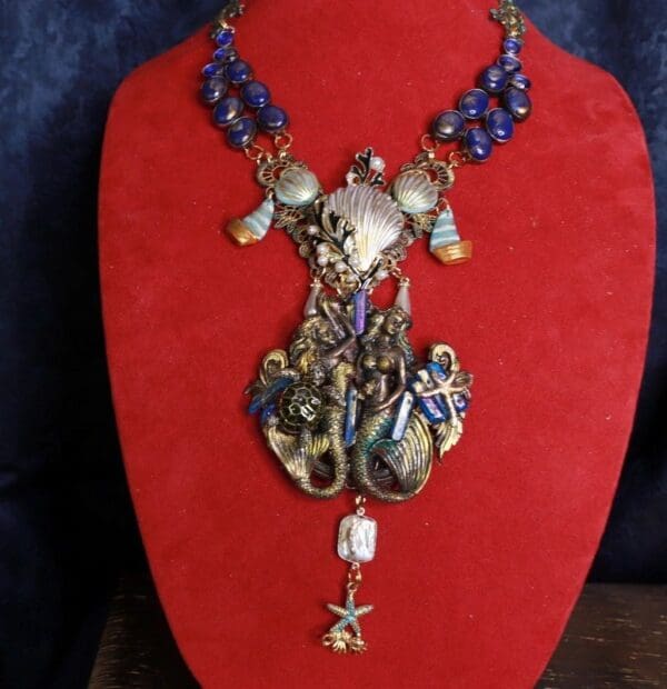 SOLD! 9885 Dark Series Art Jewelry 3D Effect Nautical Mermaids Huge Necklace