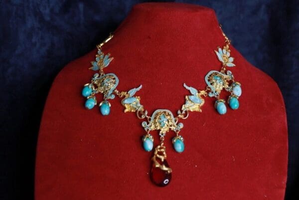SOLD! 9886 Elegant Dragons Aqua Color Necklace - Image 2