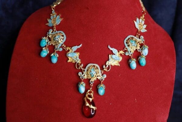 SOLD! 9886 Elegant Dragons Aqua Color Necklace - Image 4