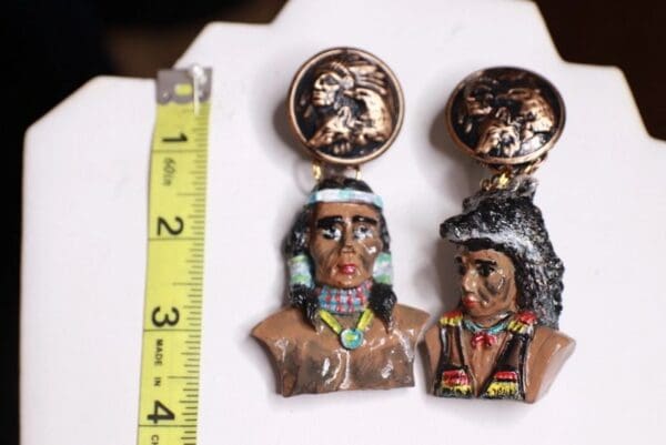 SOLD! 9910 Native American Chief Hand Painted Light Weight Earrings - Image 5