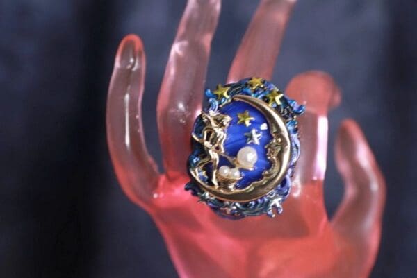 SOLD! 9911 Baroque Feeding Moon Genuine Agate Cocktail Ring - Image 5