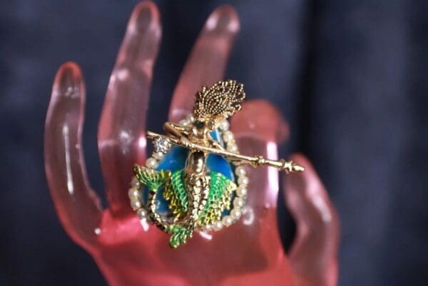 SOLD! 9912 Baroque Nautical Genuine Agate Mermaid Huge Adjustable Cocktail Ring - Image 3