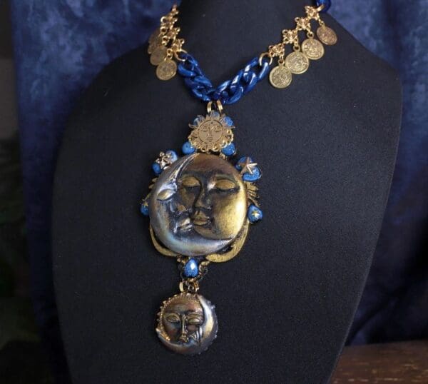 SOLD! 9914 Art Deco Vintage Style Celestial Sun Moon Necklace