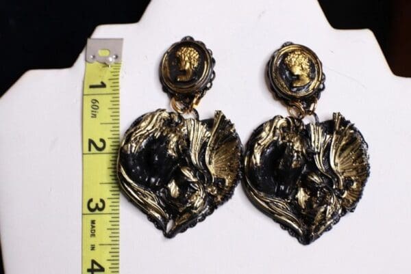 SOLD! 9946 Black Lady Horse Vintage Style Earrings Studs - Image 5