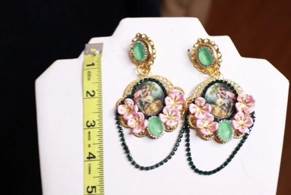 9954 Set Of Brooch + Earrings Victorian Hand Painted Massive - Image 3