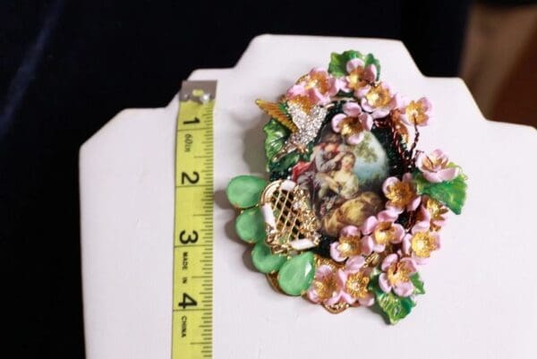 9954 Set Of Brooch + Earrings Victorian Hand Painted Massive - Image 4
