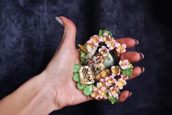 9954 Set Of Brooch + Earrings Victorian Hand Painted Massive - Image 5