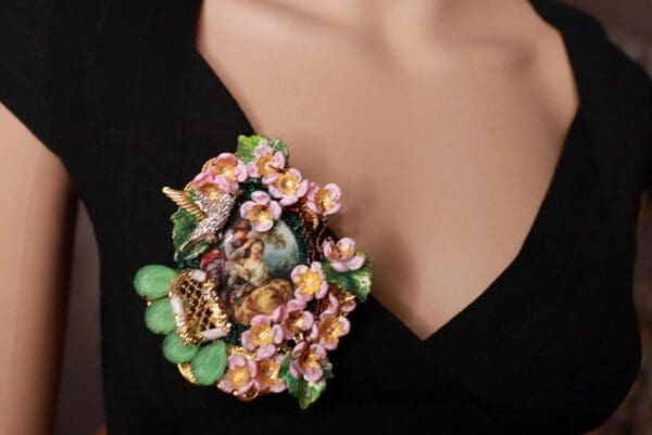 9954 Set Of Brooch + Earrings Victorian Hand Painted Massive - Image 6