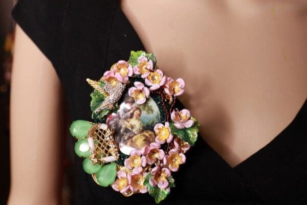9954 Set Of Brooch + Earrings Victorian Hand Painted Massive - Image 7