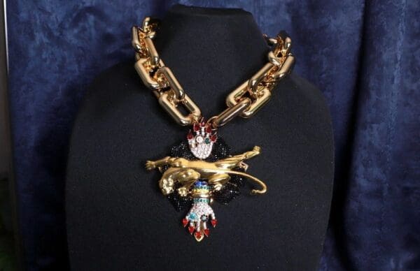SOLD! 9958 Baroque Chained Leopard Massive Necklace - Image 2