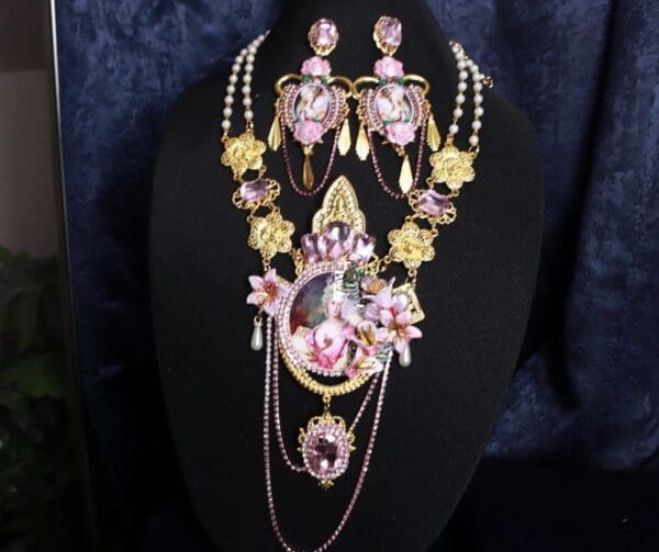 SOLD! 9960 Victorian Pink Marie Antoinette Crown Massive Necklace - Image 3