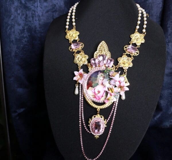 SOLD! 9960 Victorian Pink Marie Antoinette Crown Massive Necklace - Image 4