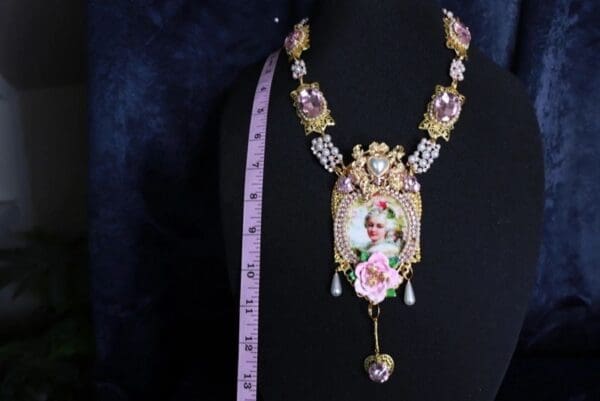 SOLD! 9966 Marie Antoinette Large Pink Roses Necklace - Image 2