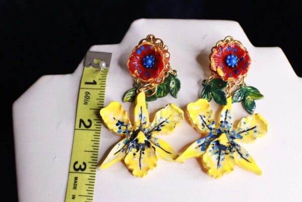 SOLD! 9968 Vivid Hand Painted Orchid Earrings - Image 4