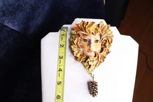 SOLD! 9971 Mystical Mythology Face Fall Leaves Brooch - Image 5