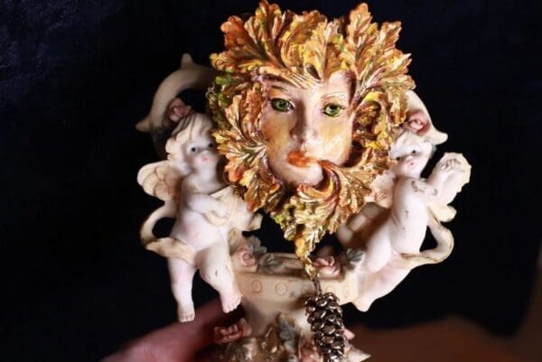 SOLD! 9971 Mystical Mythology Face Fall Leaves Brooch