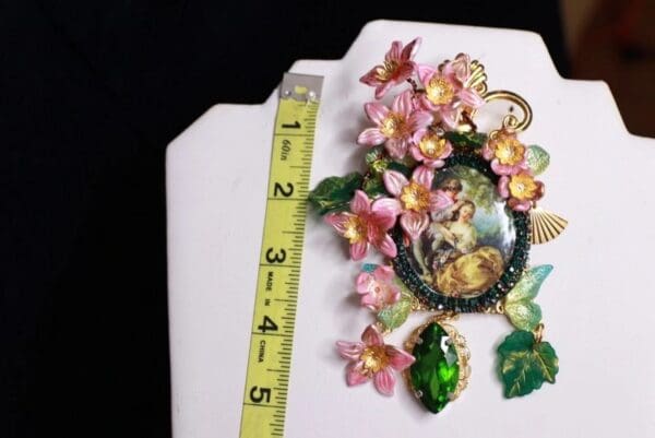 SOLD! 9980 Set Of Brooch + Earrings Victorian Renaissance Hand Painted Massive - Image 6